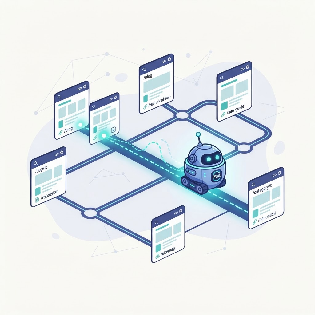 Illustration of a crawler following link paths