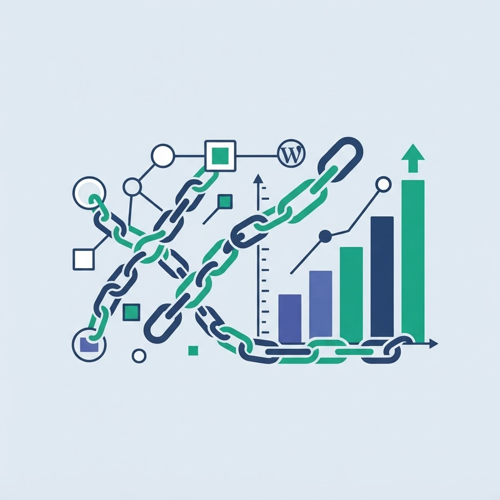 Illustration of link chains and a rising chart