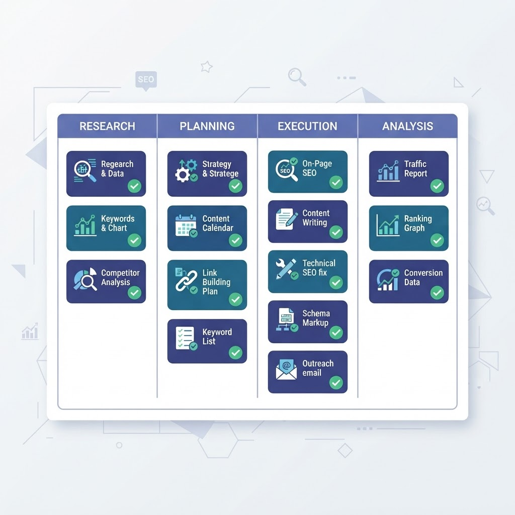 Illustration of a workflow board with cards